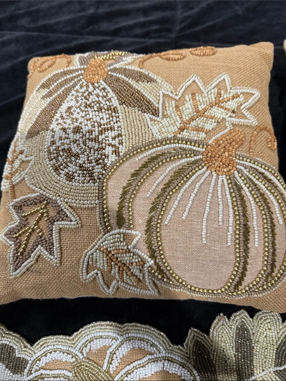 Pier1 Matching Pillows/Kohl’s Brown & Cream Pumpkin Embroidered Table Runner